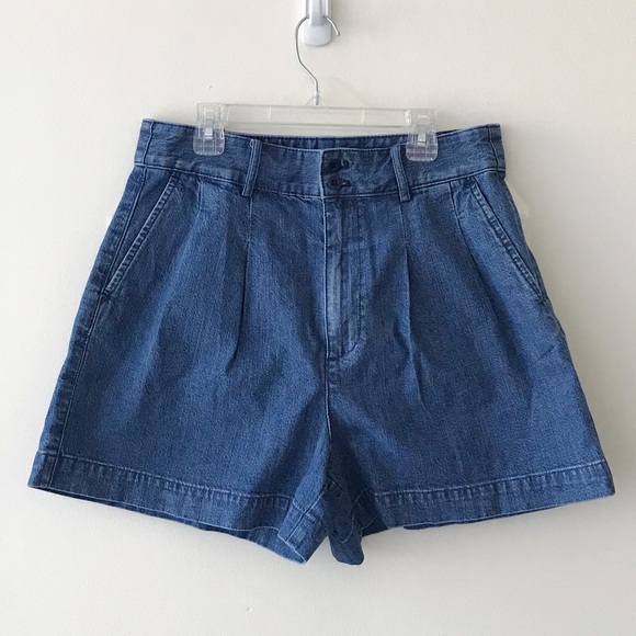 madewell denim pleated shorts